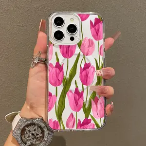 Trendy Magnetic Case for iPhone11/12/13/14/15/16/17/promax, Pink Tulip Breeze Ultra Slim, MagSafe Support, Shockproof | Playful & Fun Style