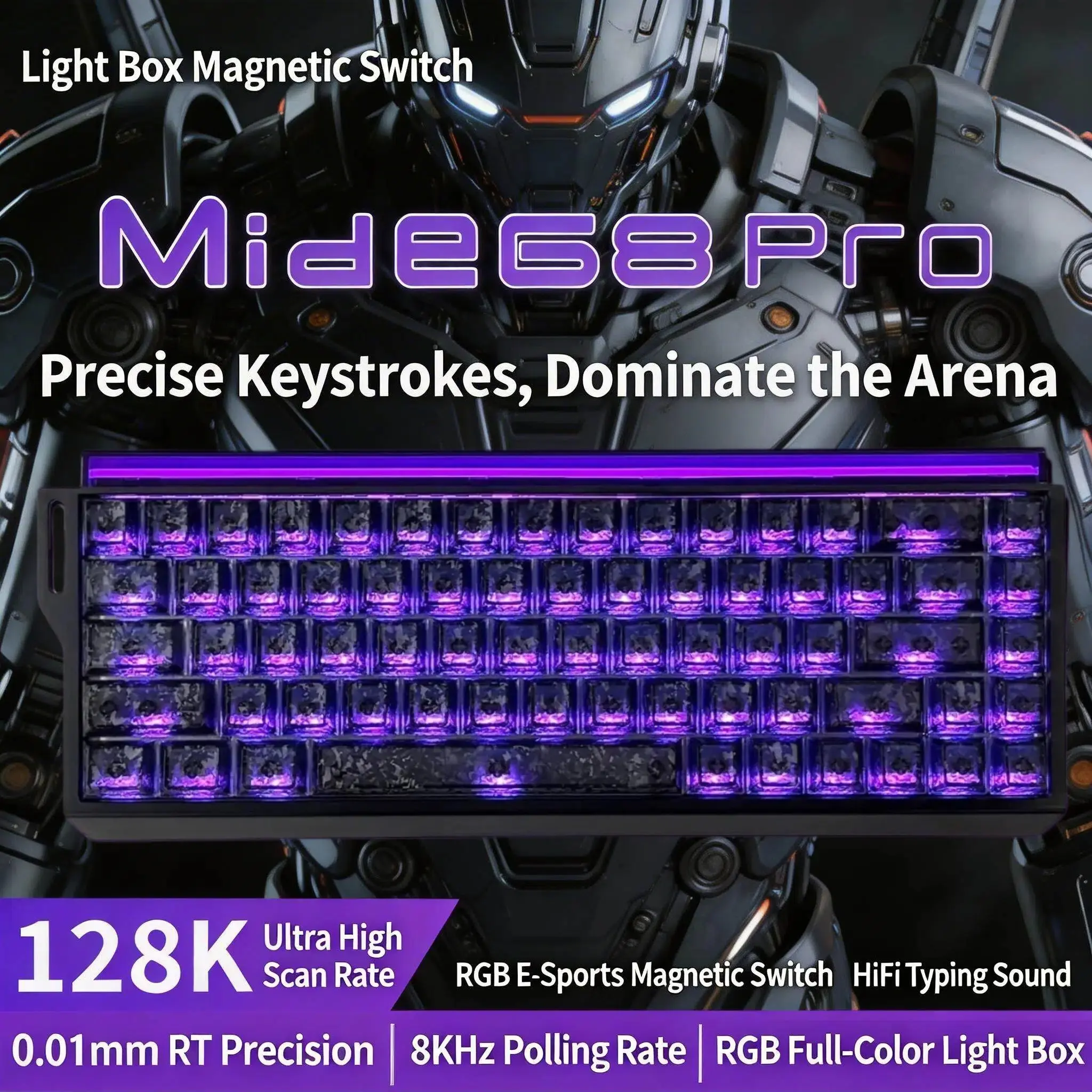 Mide68pro Magnetic Gaming Keyboard, Mechanical Wired for Pro Gaming, 0.01mm Rapid Trigger, 8000hz Socd/rs, 0.125ms Response Time, 128k Rate, Hifi Typing Sound, RGB Gaming Keyboard, Rgb Lighting Keyboard
