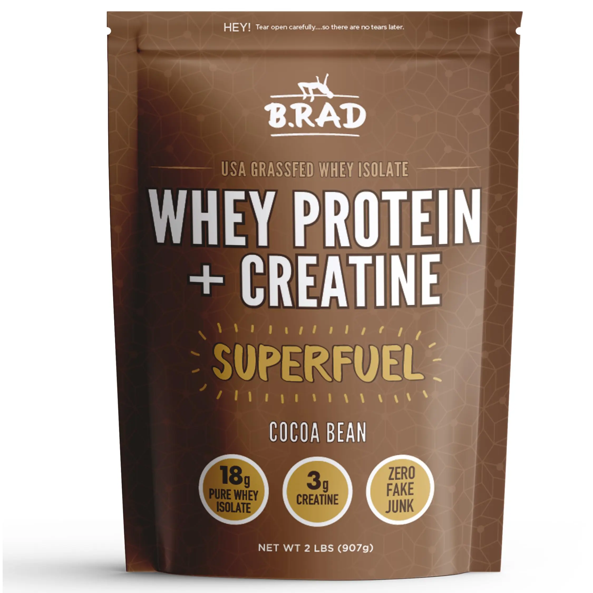 B.rad Grass-Fed Whey Protein Isolate with Creatine | Ultra-Pure, All-Natural, Clean Ingredients, USA-Sourced | 2 lbs Cocoa Bean Superfuel