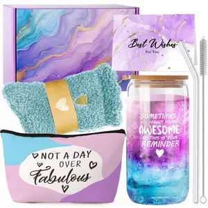 Birthday Gift Basket for Women – Valentine’s Day Gifts for Mom, Wife & Girlfriend | Cozy Gift Box with Plush Socks, Glass Cup, Storage Bag & Greeting Card