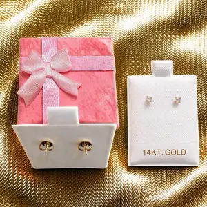 14K Gold Stud Earrings with Secure Backs – Hypoallergenic, Classic Diamond Look