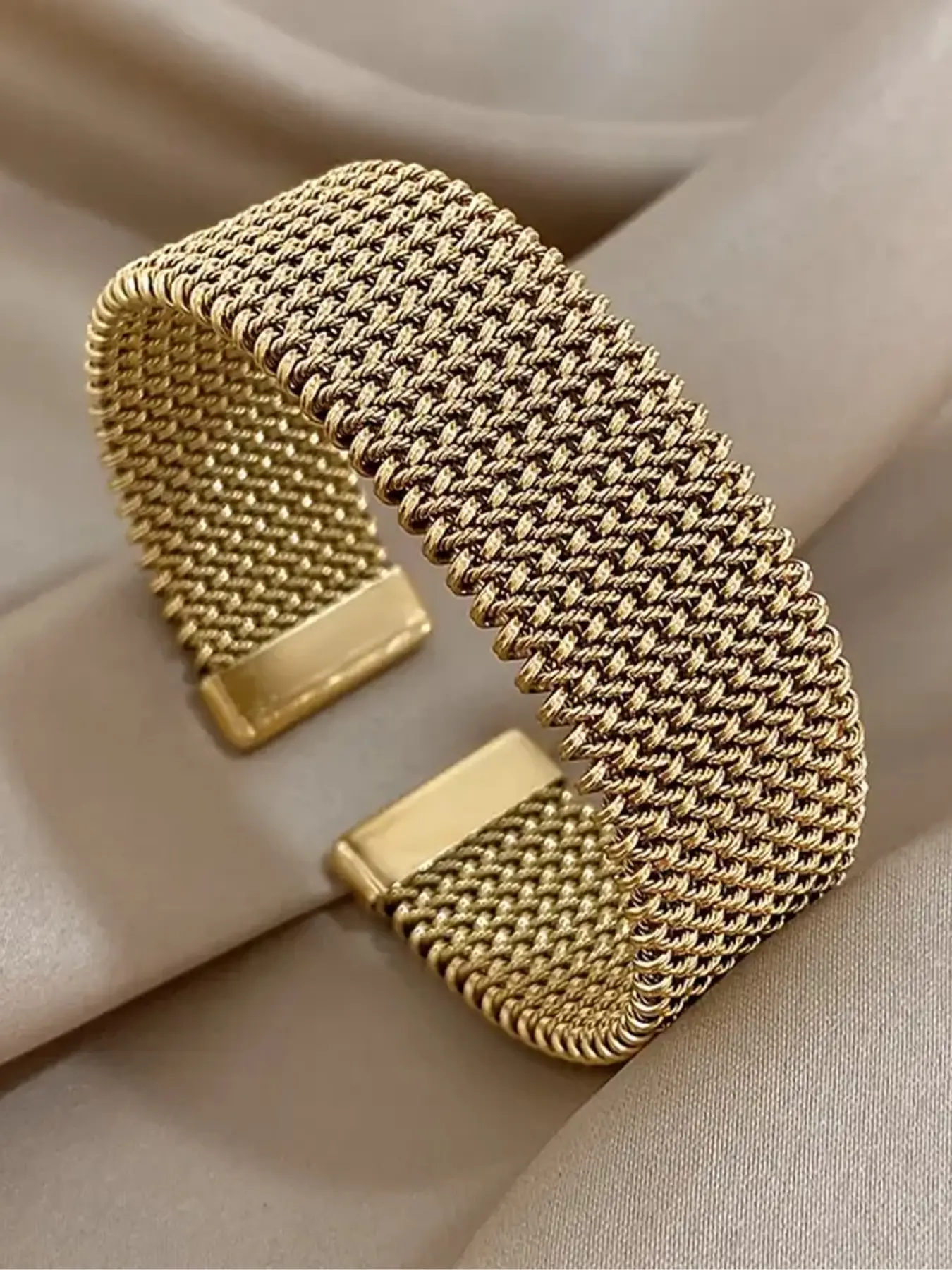 Vintage Stainless Steel Woven Mesh Open Chain Bracelet, Waterproof Jewelry for Women & Men, Daily Wear Accessory, Perfect Gift Idea, Fashionable Bracelet, Modern Fashion Accessories, Fashion Bracelets