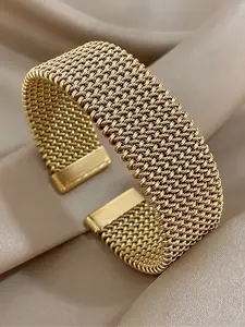 Vintage Stainless Steel Woven Mesh Open Chain Bracelet, Waterproof Jewelry for Women & Men, Daily Wear Accessory, Perfect Gift Idea, Fashionable Bracelet, Modern Fashion Accessories