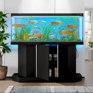 Modern 55-75 Gallon Fish Tank Stand with Power Outlet (4 AC 2 USB Ports), Heavy Duty Aquarium Stand with Cabinet Storage for Fish Tank, Turtle Tank, Reptile Terrarium, 880LBS Capacity, Black