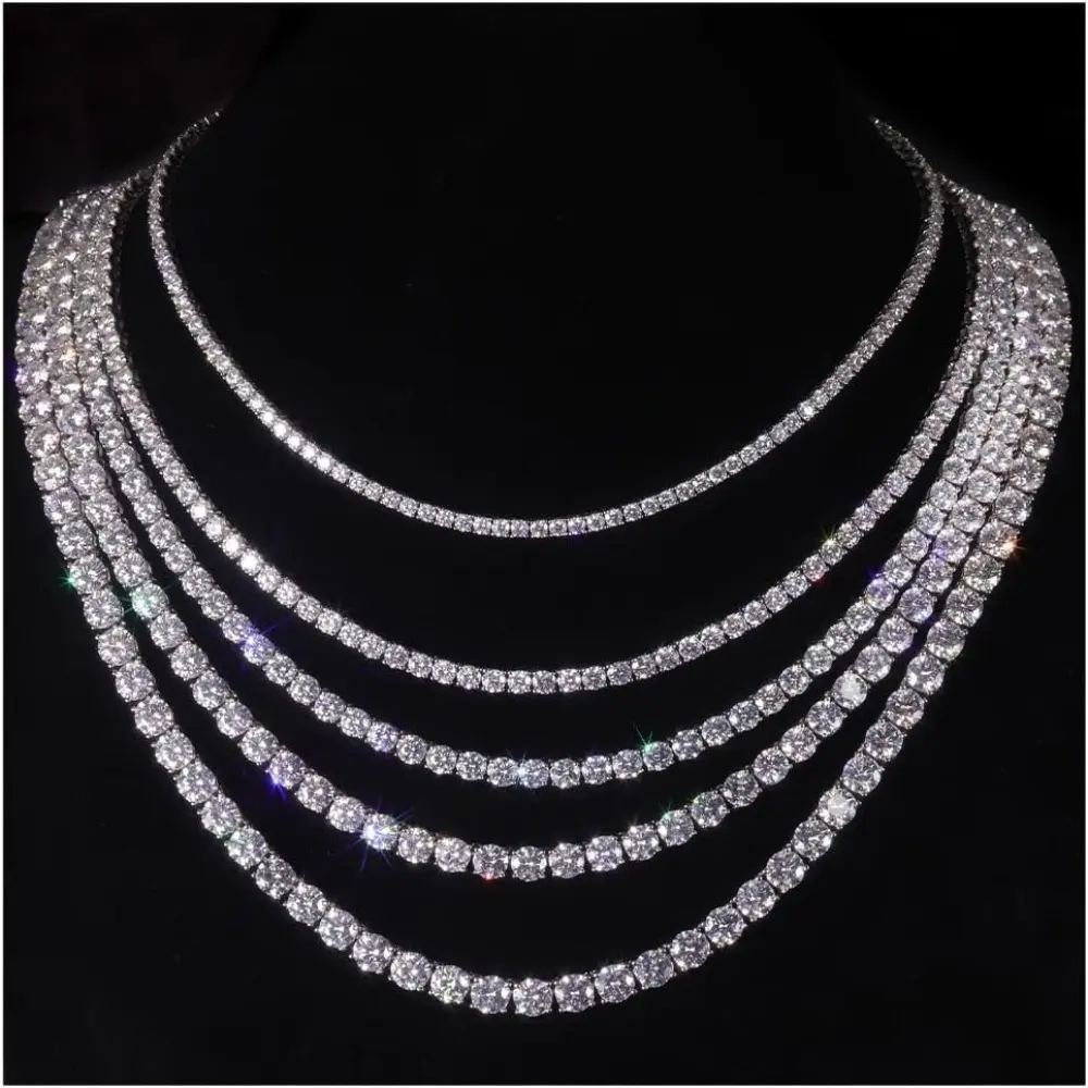 Moissanite Tennis Necklace 3mm-6mm 925 Silver D Color Round Cut Moissanite Necklace For Women Men Handmade Gifts Anniversary Birthday