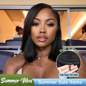 CindiRiver Glueless Bob Wig 250% Density Human Hair 5x5 HD Lace Closure Wigs Human Hair Double Drawn Bob Cut Pre Plucked Pre Bleached Knots Drawstring Ready to Go Wigs for Women Side Part Natural Black