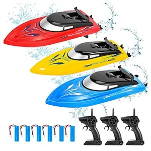 GARVEE 3-Pack Remote Control Boats, High Speed 10km/H 2.4G Fast RC Boats with 6 Rechargeable Batteries (3 in Each Boat) for Pools and Lakes, Suitable for All Ages