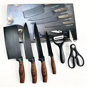 6pcs Professional Kitchen Knife Set with Full Tang Handle & Non-Slip Grip - Heavy-Duty 316 Stainless Steel Blades, Anti-Rust Non-Stick Coating, Block - Chef, BBQ, Meat, Bread, Utility Knives for Home & Commercial Use - Ideal for Cooking, Camping, Dining