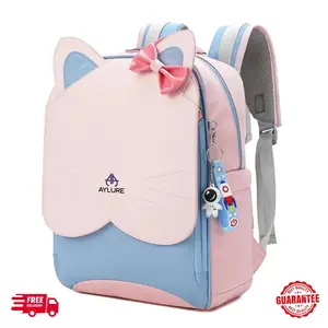 Aylure Cute Kids Backpack Pink Cat School Bag for Girls Travel & Everyday Use Lightweight Durable Stylish Cat Inspired Design with 10 Compartments