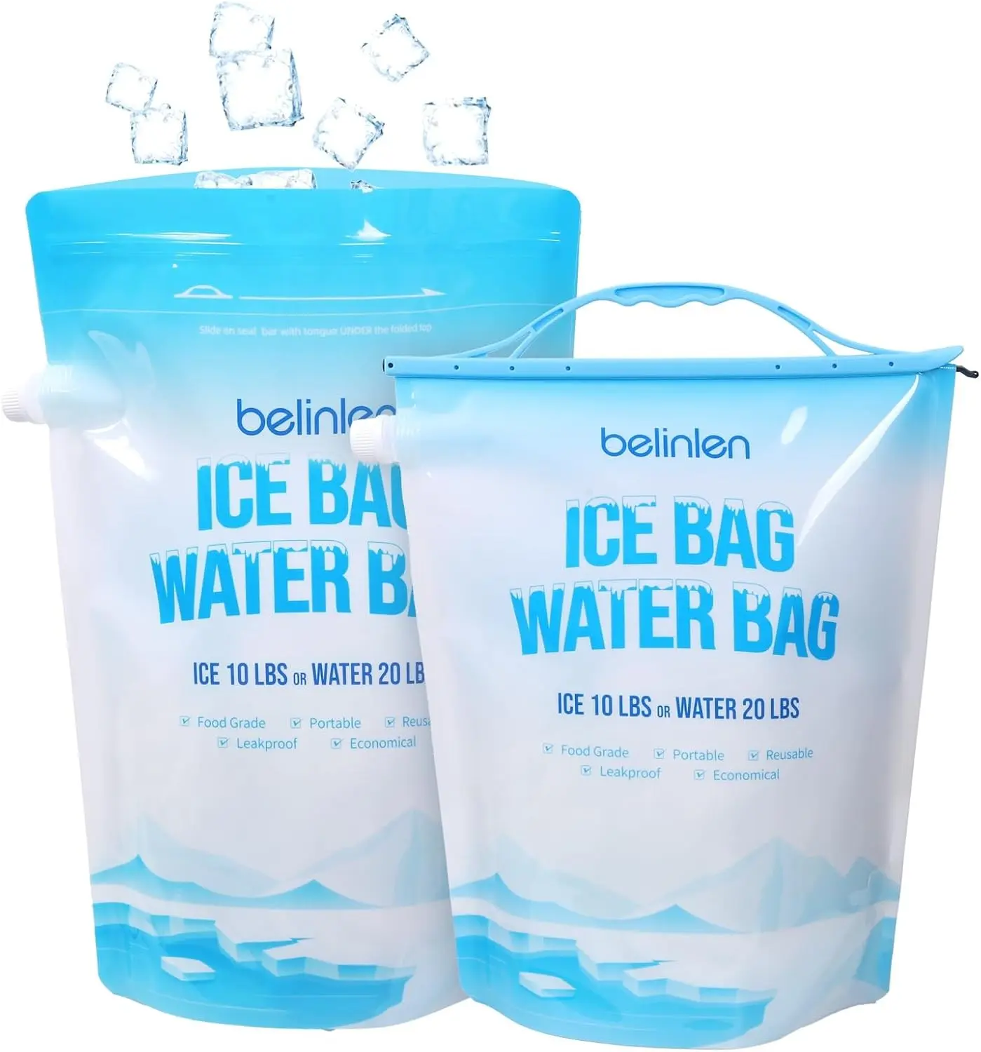 6 Pack Reusable Ice Bags & Ice Packs for Cooler, Long Lasting Freezer Packs - Available in 5lb/10lb Ice Cube Bags with Sealed Sliding Handle or 7x7/10x10 Inch Ice Packs for Lunch Box Camping Fishing