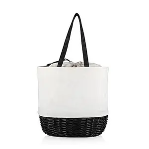 Picnic Time Coronado Canvas & Willow Basket Tote - Canvas w/ Accents