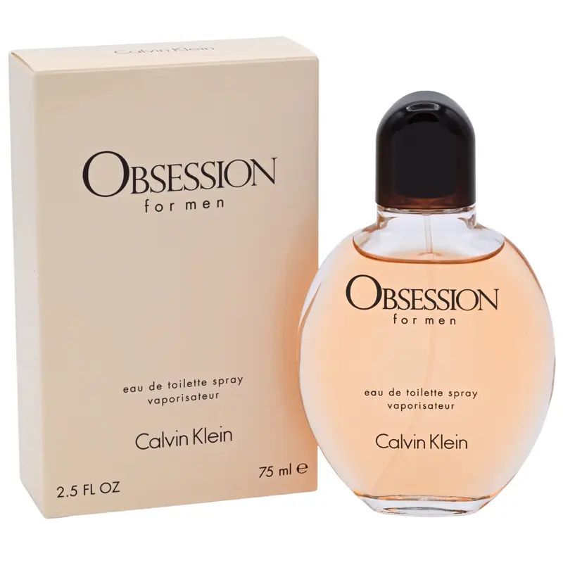Calvin Klein Obsession for Men Eau de Toilette - Masculine Passionate Bold Citrus Spicy EDT Cologne Spray, Mandarin & Amber Notes, Woody & Earthy Musk Aromatic Oriental Scent, 2.5 fl oz Single Item, Long-Lasting Evening Wear Men's Fragrance Gift