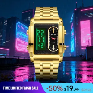 【SummerVibes】Men's Creative Square Dual-Movement Sports Watch, Multifunctional Triple-Time Design, Water Resistant with Luminous Dial. Boasting a minimalist style, this watch is elegant and durable, making it an ideal daily wear timepiece.