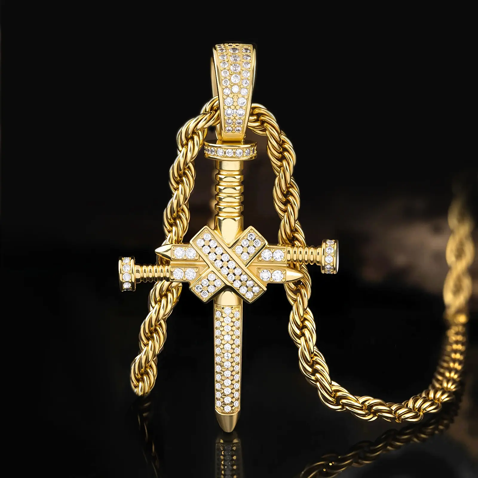 Hip Hop Iced Out CZ Nail Cross Necklace 18K Gold Plated Simulated Diamond Pendant for Men,Iced Out Cross Pendant Necklace with Chain
