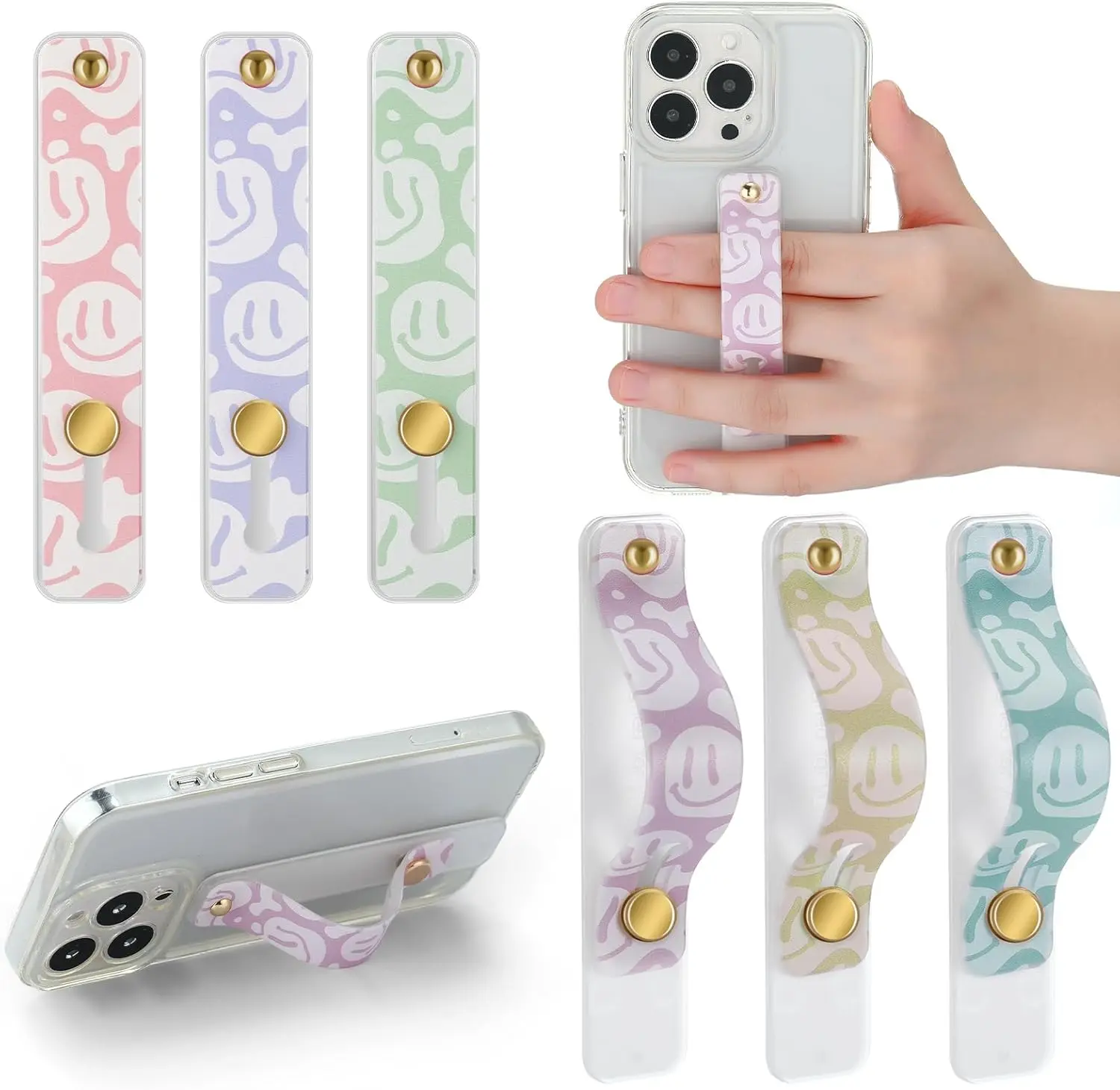 6 Pieces Phone Grip Holder Cell Phone Grip Strap Tecopic Finger Strap Stand Universal Finger Kickstand for Most Smartphones(Cute)