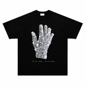 Unisex Menswear Round Neck Short Sleeve Casual Minimalist T-Shirt - Michael Diamond-Gold Glove Graphic Art, Stylish Luxury Streetwear Rhinestone Print Oversized Top  trendy t-shirts