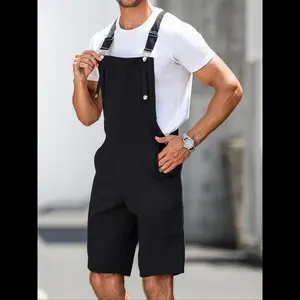 New[Plus Size] Solid Pocket Overalls, Casual Comfy Knee Length Overalls for Daily Wear, Men's Bottoms for All Seasons