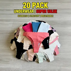 Women’s low-rise thongs, pack of 10–20; seamless, half-hip coverage, scalloped edge; sexy ice silk; invisible, low-rise, high-stretch, skin-hugging fit Fit Breathable Womenswear Smooth Gym Panties panties thong thongs