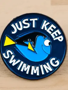"Just keep swimming" Enamel Pin & Fish Brooch , Perfect for Backpacks, Jackets, Hats, Unique Gift Idea, Cute Animal Print Design, Durable Metal Pins