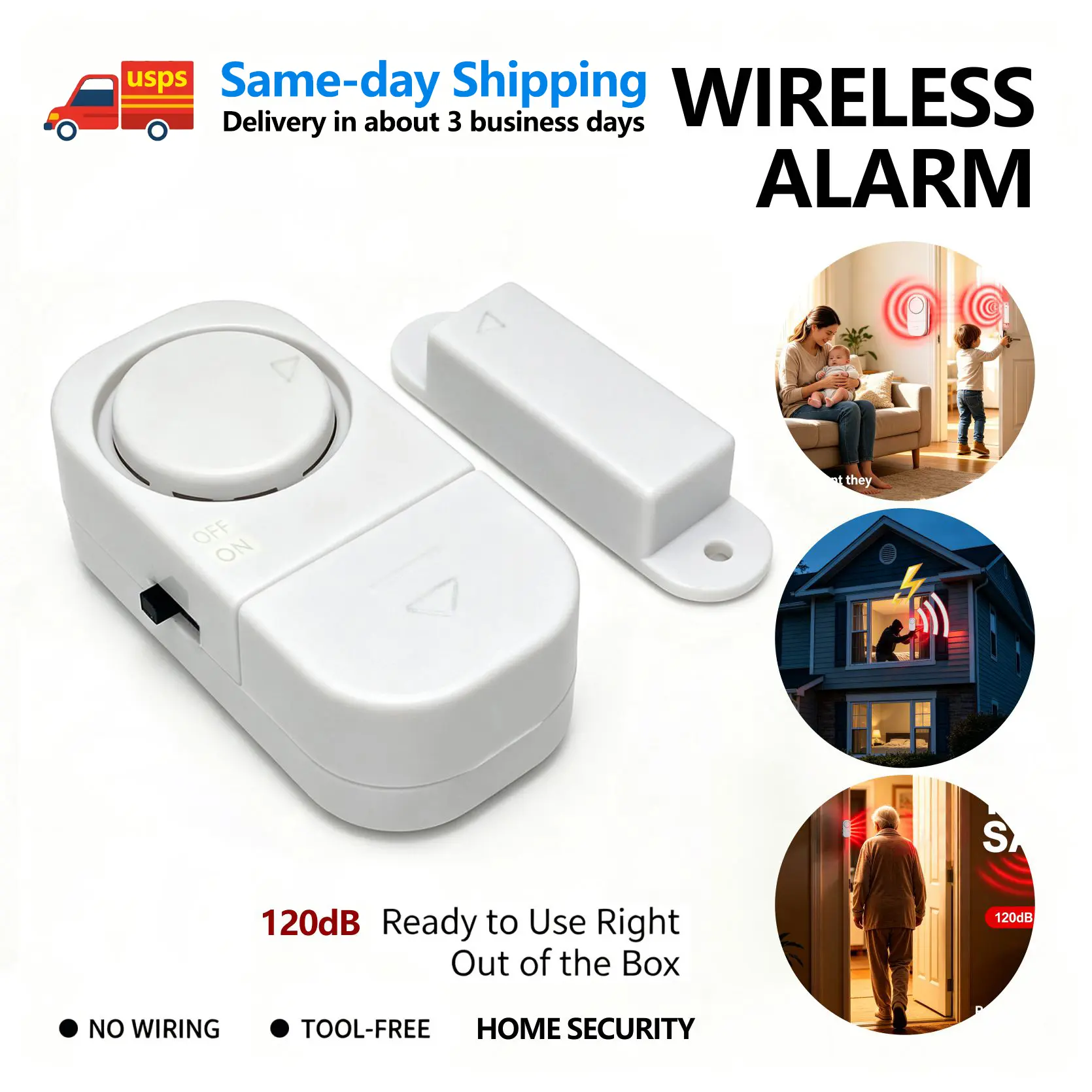 4PC 120dB Door and Window Alarms - Wireless Magnetic Sensor Security Alarms,2-in-1 Portable Alarm for Home Travel Security Privacy Prevents Unwanted Entry 120 dB Alarm No Tools Required - Doorknob
