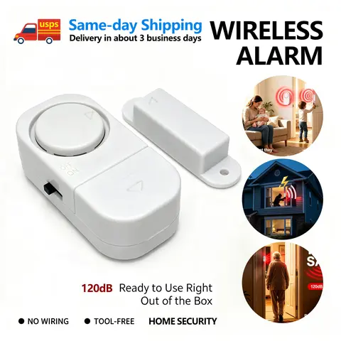 4PC Wireless Magnetic Door & Window Sensor Alarms - 120dB 2-in-1 Portable Security Alarm, Tool-Free Installation, Doorknob-Compatible for Home Travel Privacy & Unwanted Entry Protection