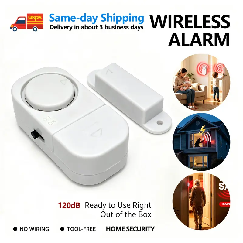 4PC Wireless Magnetic Door & Window Sensor Alarms - 120dB 2-in-1 Portable Security Alarm, Tool-Free Installation, Doorknob-Compatible for Home Travel Privacy & Unwanted Entry Protection