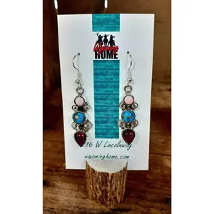 Conch, Turquoise & Spiny Oyster Dangle Earrings