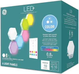 GE LED+ Hex Light Panels - 16 Color Settings - Remote Control Included - White Light - College Dorm Light - Dorm Room Essentials