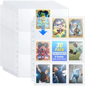 30 Pack 540 Pocket Binder Pages Double-Sided 9 Pocket Trading Card Sleeves for 3 Ring Binder, Clear Plastic Pages for Sport and Game Cards