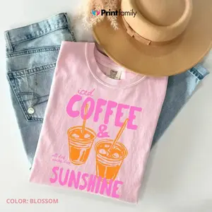 Comfort Colors Iced Coffee And Sunshine Vintage T-shirt Iced Coffee Lover Gifts Summer Tshirt Summer Vibes Coffee Summer Vibes Tee - Printfamily