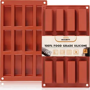 HKNMTT Chocolate Bar Moulds Deep Thick Rectangle, 12 Cavities 2-Pack for Granola Candy Butter Bar Rice Crisps Protein Bar Brownie Cornbread Cheesecake Soap Moulds Food Grade Homemade DIY