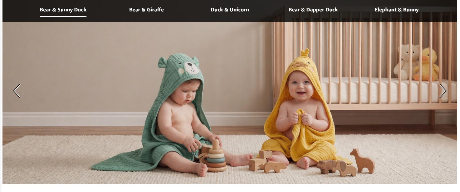 Blissful Diary Muslin Baby Hooded Towel 2 Pack, Soft & Absorbent Bath Towel for Infant, Toddler, Unisex, Baby Gift, Newborn Essentials, Bear & Lamb