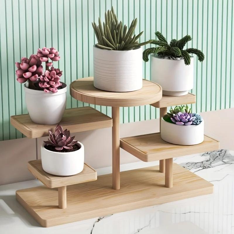 Multi-Tier Wooden Trapezoid Display Rack, 27" Compact Shelf for Jewelry, Snacks, Succulents - No Assembly Required