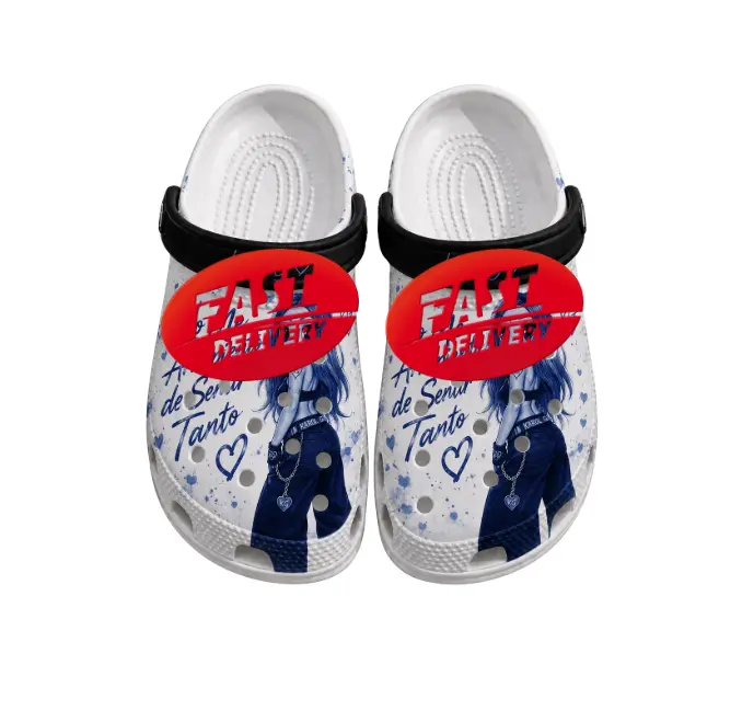 (No Box) Blue Heart Music Clogs, Latina Pop Inspired Garden Shoes, Cute Graphic Slip On Clog Sandals, Fan Gift
