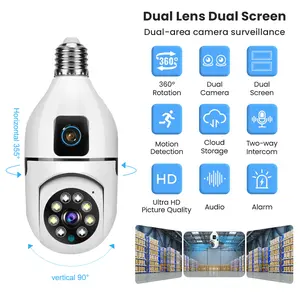 FlyCloud 2MP Dual-lens cam Light Bulb Security Camera wifismart camera 1080P Dual Lens 355° Pan 90° Tilt Two-Way Audio Night Vision Motion Human Detection AP Hotspot for Home Monitor Security System