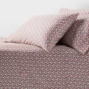 Full 400 Thread Count Christmas Holiday Performance Sheet Set Woodblock Leaf - Threshold Full 400 Thread Count Christmas Holiday Performance Sheet Set Woodblock Leaf - Threshold