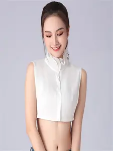 Versatile Stand Collar Ruffled Sweater Fake Inner Layer Neckline, Casual Solid Pattern, All Seasons Wear, Women's Fashion Accessory