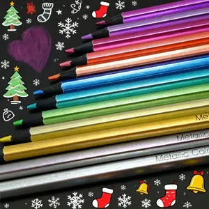 Wood Metal Color 12-Piece Pencil Set, Wood Material & Metal Design, Suitable for Grip, Creative Doodling & Daily Drawing