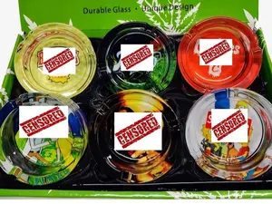 Glass Ashtray Mix 6 Assorted Designs 2.5" Lighter Accessories Display Box 64mm/2.52inches 36mm/1.42inches Weight 219g Backwoods Cookies Supreme Bob Mar Mix Set