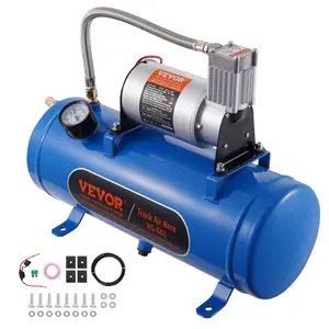 VEVOR 12V Air Compressor with Tank 1.6 Gallon/6 L,  Train Horn Air Compressor, 120 psi Working Pressure Onboard Air Compressor System for Train Air Horns, Inflating Tires, Air Mattresses