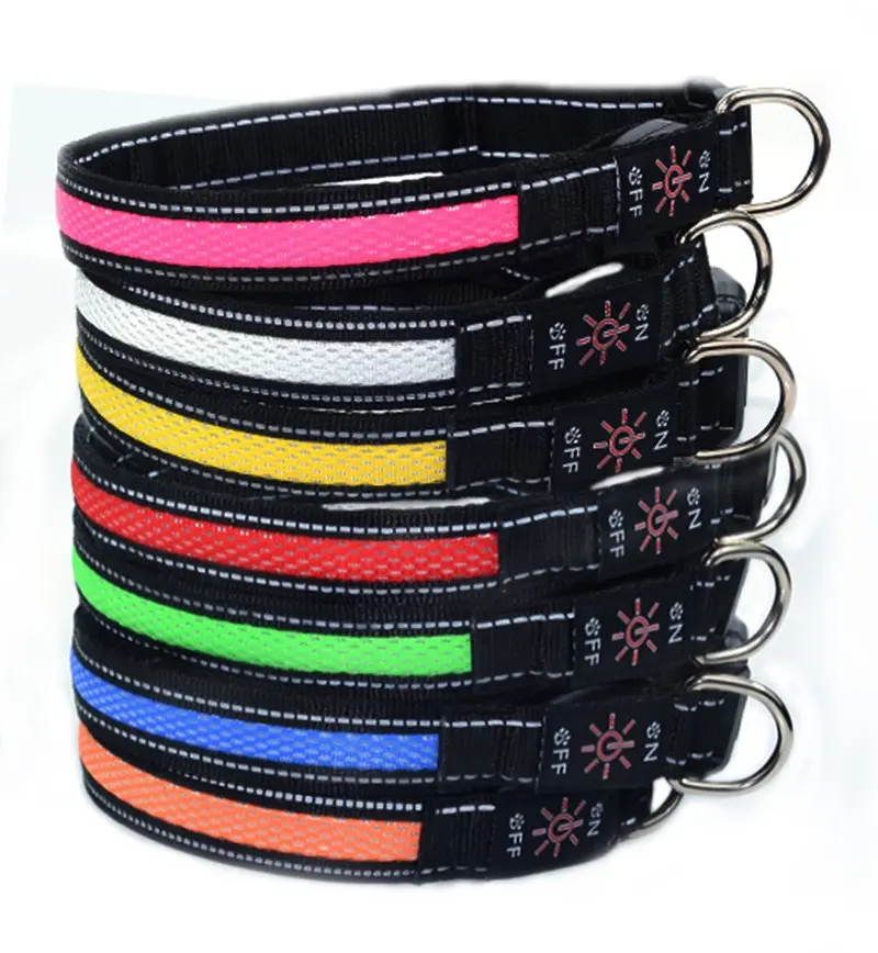 LED Dog Collar - Rechargeable Light-Up Nylon Collar with Night Visibility & Reflective Safety, Universal Fit for Small, Large Dogs, Ideal for Night Walking, Camping Use, Collars, Mesh