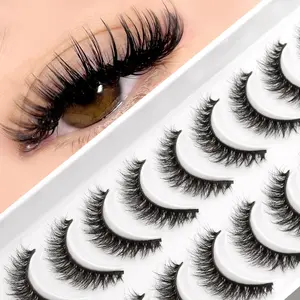 GROINNEYA 10 Pairs Natural Look Eyelashes Cat Eye Lashes Luxurious Wispy False Eyelashes Criss-Cross 3D Faux Mink Eyelashes Fluffy Spiky Full Strip Lashes Angel Lashes,Tail Elongated Eyelashes,Thin Soft Band,Suitable For Daily,Vacation,Lash Lift,Gift