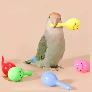 3 Parrot Chewing Toys, Random Color Cute Shaker Bell, Fun Self-Entertainment, Colorful Smile Spoon Ball, Medium-Small Parrots, Bird Cage Accessories