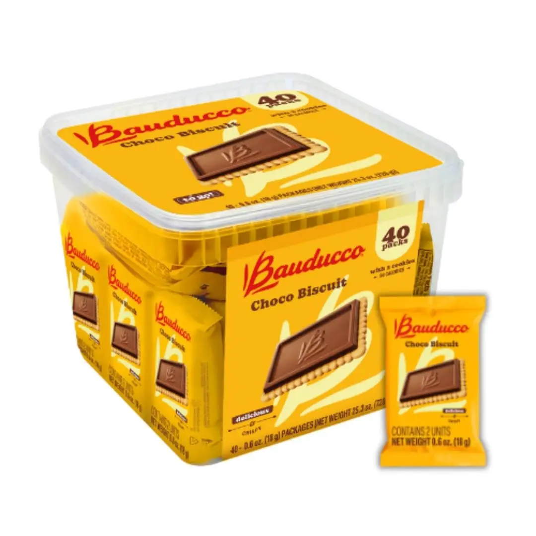 Bauducco Choco Biscuit Cookies - Crispy & Delicious, 2 Cookies per Pack, Individually Wrapped, 25.3 oz (Pack of 40) Cooky Chocolates Snack