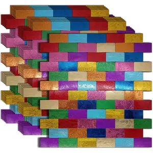 11-Sheet Peel and Stick Backsplash Tiles, Rainbow Subway  Surface Metal Mosaic Sticker, Rainbow-Colored Wall Sticker for Living Room, RV,Bar(11, 253 Rainbow Colored)