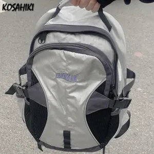 Vintage Letter Streetwear Trendy Y2k Women's Bags Men Outdoor Casual Travel Backpack Students High-capacity Patchwork Schoolbags
