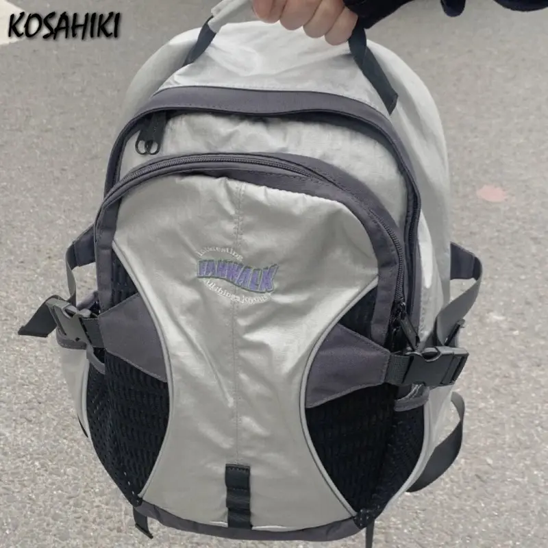 Vintage Letter Streetwear Trendy Y2k Women's Bags Men Outdoor Casual Travel Backpack Students High-capacity Patchwork Schoolbags