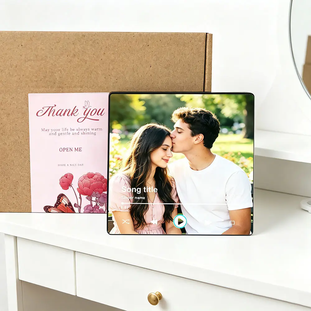 【Custom Gift】Square Music Fridge Magnet - Bluetooth Album Cover Frame with Photo, Custom Song, Refrigerator Decorating Magnet, Unique Gift for Boyfriend, Birthday Home Decor, Custom Song Gift