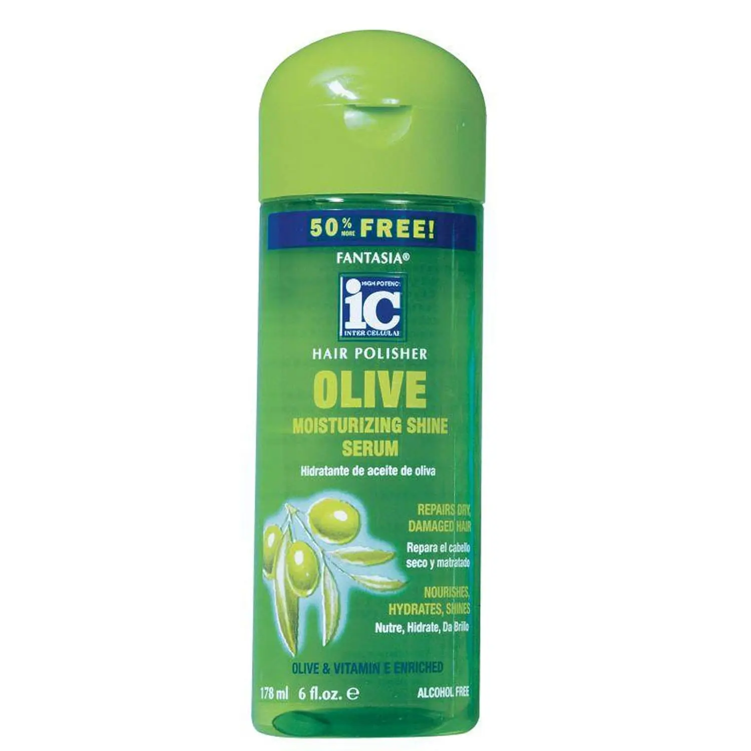 Fantasia IC Salon Hair Polisher Serum - 6oz HP-3025, Olive Oil-Infused Haircare Moisturizer, Lightweight Hydrating Treatment to Hydrate, Repair & Control Frizz for Dry & Normal Hair, Shiny Hair