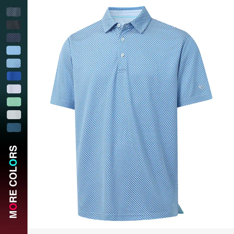 MAELREG Men's Lightweight Stretch Golf Polo Shirt Quick Dry Breathable Scales Texture Jacquard Performance Top Short Sleeve Menswear